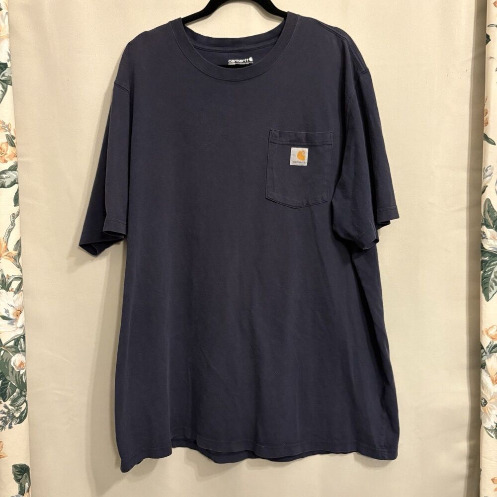 Carhartt Pocket T Shirt Mens XL Tall Loose Fit Navy Blue Short Sleeve Workwear